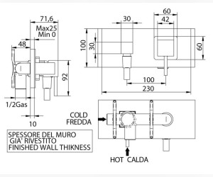 Смеситель Bandini Ice Cube 2 7545200000LR для душа, хром/ручка белый дуб