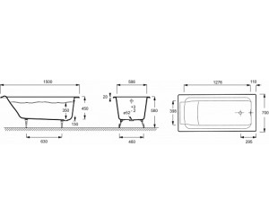 Чугунная ванна Jacob Delafon Parallel E2946-00 150 x 70 см, со сливом-переливом и ножками