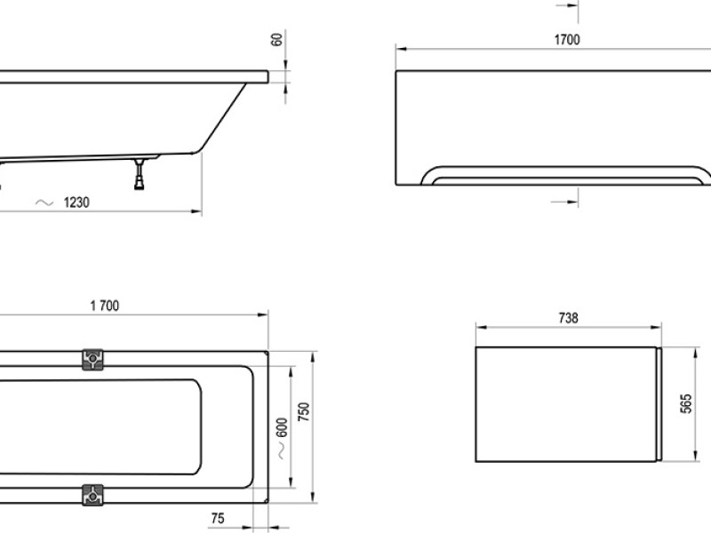 Акриловая ванна Ravak 10 170 х 75 см, белая, CA71000000