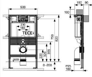 Инсталляция TECE 9300001 TECEprofil, для унитаза, низкая 82 см