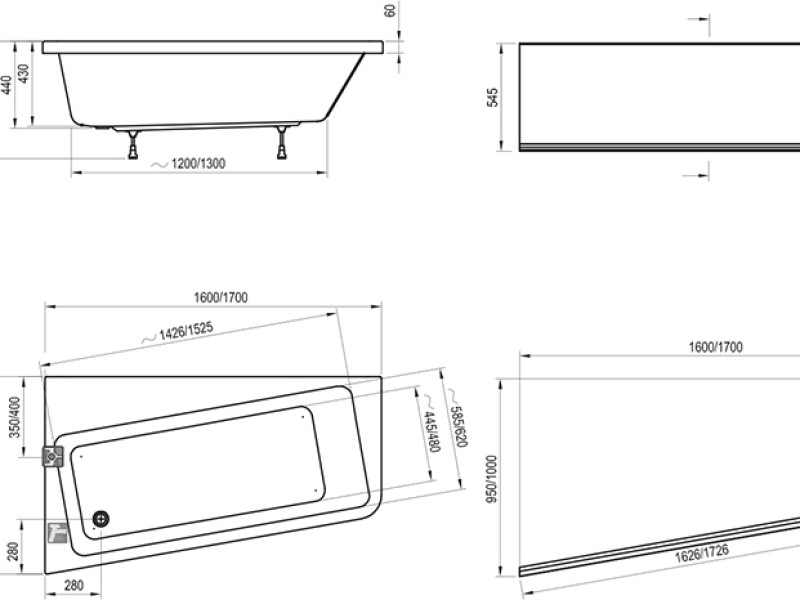 Акриловая ванна Ravak 10 угловая, левая/правая,160 x 95 см, белая, C831000000/C841000000
