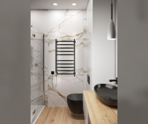 Электрический полотенцесушитель Ника Step-1, ширина 50 см, высота 100 см, подключение слева, черный матовый, RAL9005, STEP-1 100/50 черн мат лев