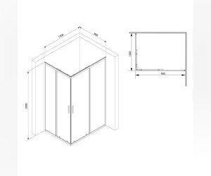 Душевой уголок Am. Pm Gem S Twin Slide, 120 x 90 см, высота 200 см, стекло прозрачное, профиль черный матовый, W93G-404-120290-BT