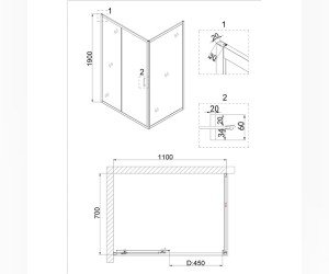 Душевой уголок Niagara Nova, 110 х 70 х 195 см, профиль черный, стекло прозрачное, NG-82-11AB-A70B