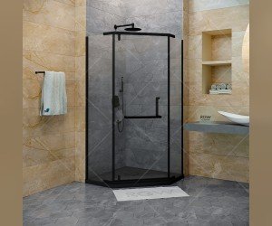 Душевой уголок RGW Hotel HO-081 B, 100 х 100 x 195 см, 350608100-24, трапеция, дверь распашная, стекло сатинат/матовое, черный