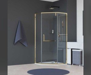 Душевой уголок RGW Hotel HO-084G, 3350608499-16, 90 х 90 см, пятиугольный, дверь распашная, стекло прозрачное, профиль золото