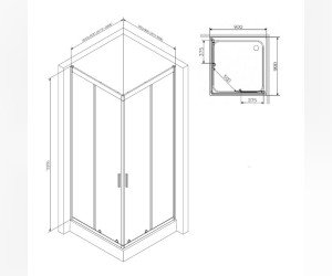 Душевой уголок Am.Pm Gem 90 х 90 см, профиль черный матовый, стекло прозрачное, W90G-403-090BT