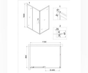 Душевой уголок Niagara Nova, 110 х 80 х 195 см, профиль черный, стекло прозрачное, NG-82-11AB-A80B