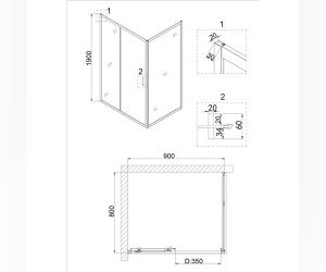 Душевой уголок Niagara Nova, 90 х 80 х 195 см, профиль черный, стекло прозрачное, NG-82-9AB-A80B