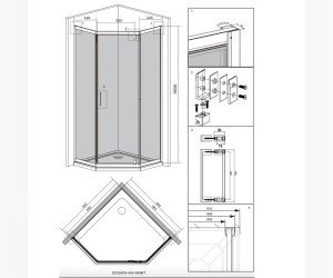 Душевой уголок Damixa Skyline 5-corner, 90 x 90 см, стекло прозрачное, профиль хром, DX35WG-405-090MT