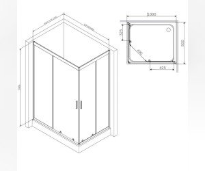 Душевой уголок Am.Pm Gem 100 х 80 см, профиль черный матовый, стекло прозрачное, W90G-404-100280-BT