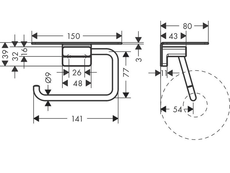 Держатель туалетной бумаги Hansgrohe AddStoris, с полкой, черный матовый, 41772670