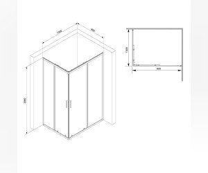 Душевой уголок Gem S Square, 100 x 80 см, высота 200 см, стекло прозрачное, профиль черный матовый, W93G-404-100280-BT