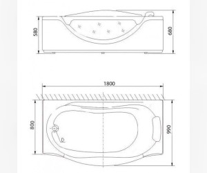 Ванна акриловая Appollo TS-0952L 180 х 97 см, пустая, с подголовником, без гидромассажа