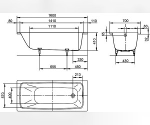 Стальная ванна Kaldewei Cayono мод. 748, 160 х 70 х 41 см, easy-clean, 2748.0001.3001