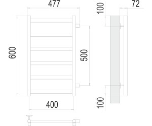 Полотенцесушитель водяной Аврора П6 400х600, ширина 40 см, высота 60 см, боковое подключение 50, 4670078529862