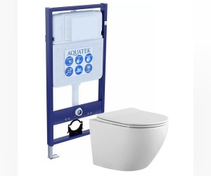 Инсталляция Aquatek Standard INS-0000012 без клавиши и крепежа, с унитазом Европа AQ 1901 00 с тонким сиденьем soft close, комплект SET AQUATEK ЕВРОПА