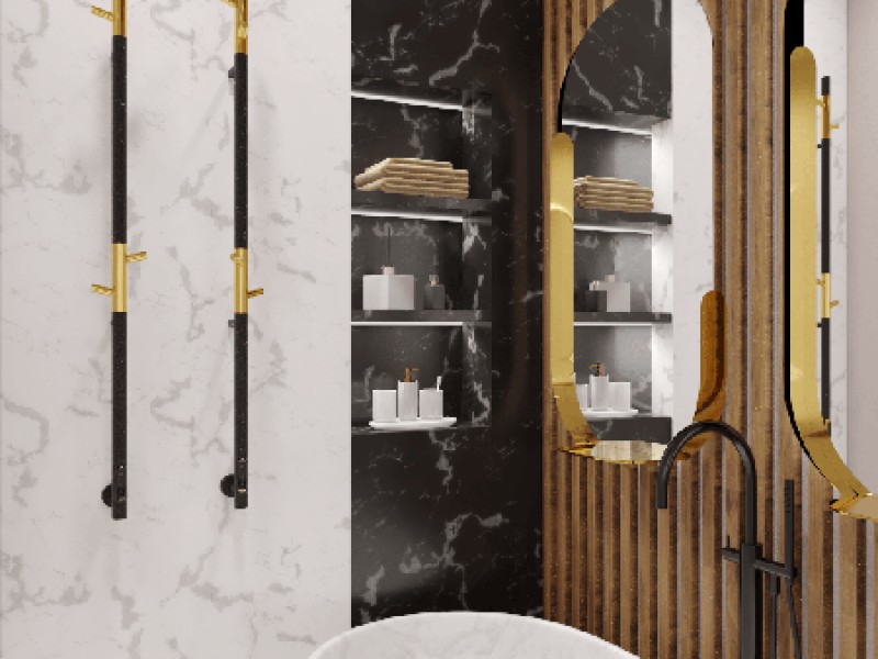 Полотенцесушитель электрический Vincea 15х140, высота 140 см x ширина 15 см, матовый черный/золото , VTD-1DB1E