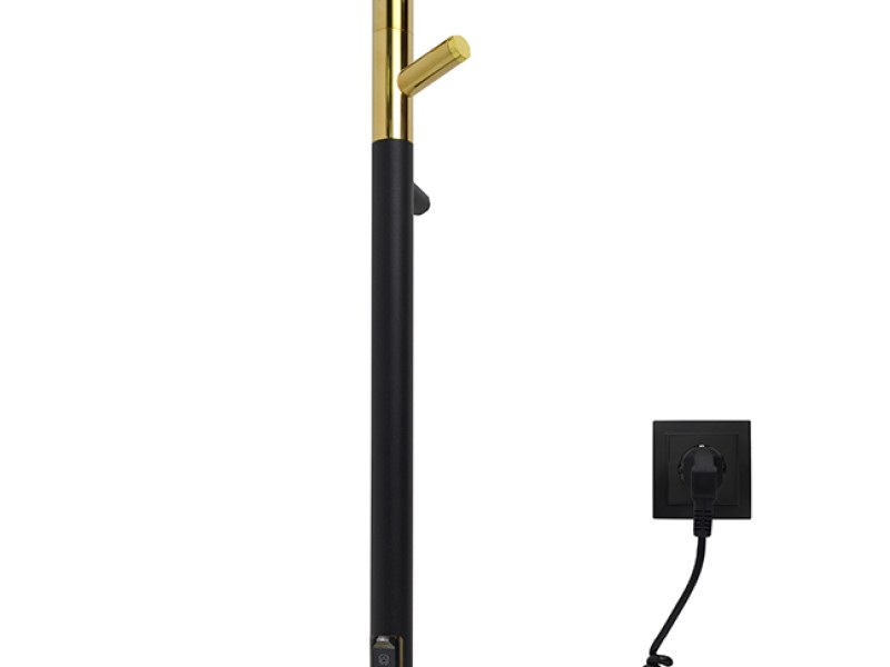 Полотенцесушитель электрический Vincea 15х140, высота 140 см x ширина 15 см, матовый черный/золото , VTD-1DB1E