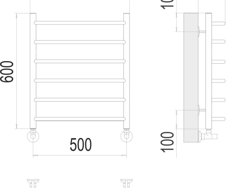 Полотенцесушитель водяной Terminus Виктория П6 500х600, ширина 53.2 см, высота 60 см, 4670078530080