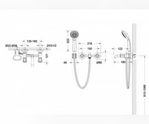 Смеситель Bravat Duo F6133186CP-B для ванны и душа с душевым гарнитуром