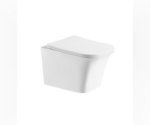 Подвесной безободковый унитаз CeramaLux 2622E, крышка микролифт, тонкая, белый