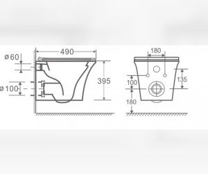 Подвесной безободковый унитаз CeramaLux 2622E, крышка микролифт, тонкая, белый