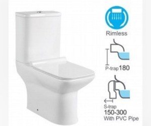 Унитаз компакт Ceramalux безободковый, крышка микролифт, белый, WK-9125