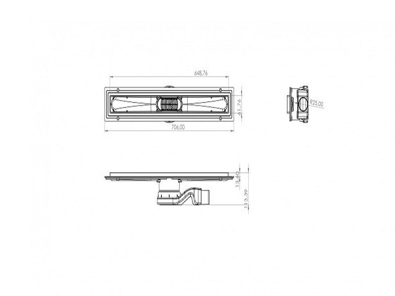 Дренажный канал Timo Basic Line 65 см с решеткой под плитку, цвет сталь, BLPG-65 S50R
