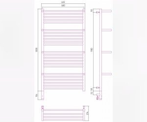 Полотенцесушитель электрический Сунержа Богема 3.0 1200 x 600 с 4 полками, ширина 63.2 см, высота 132.4 см, матовый белый, L/R