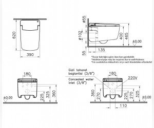 Интеллектуальный подвесной унитаз Vitra V-Care Prime, крышка микролифт, с функцией биде, пульт ДУ, 7231B403-6216