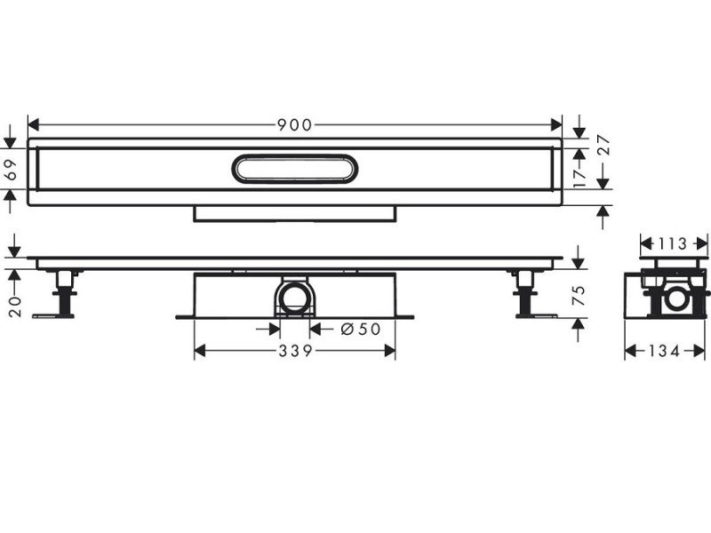 Дренажный канал Hansgrohe uBox universal, 90 см, стандартный (не вровень с полом), 56025180