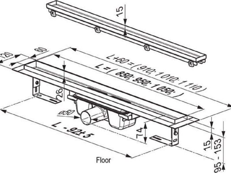 Душевой канал Ravak OZ Floor, 105 см, под плитку, X01432