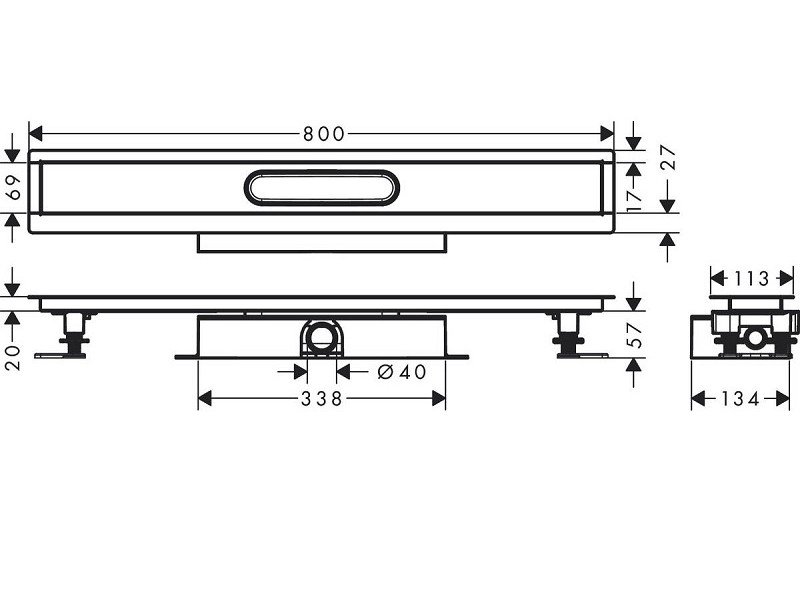 Дренажный канал Hansgrohe uBox universal, 80 см, установка вровень с полом, 56018180