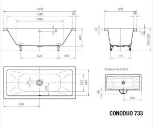 Стальная ванна Kaldewei Conoduo мод. 732, 170*75*43 см, без покрытия, 2350.0001.0001