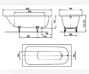 Стальная ванна Kaldewei Saniform Plus 361-1, 150х70 см, с покрытием easy-clean, 1116.0001.3001