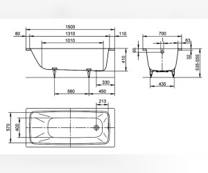 Стальная ванна Kaldewei Cayono 747, 150x70 см, с покрытием easy-clean, 2747.0001.3001