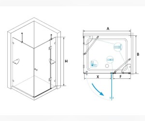 Душевой уголок RGW HO-44, 01064490-11, 90 х 100 x 195 см, дверь распашная, стекло прозрачное, хром