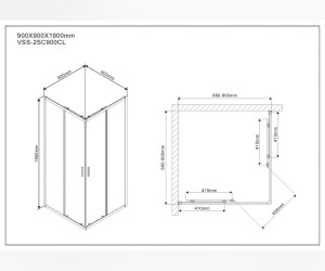 Душевой уголок Vincea Scala 90 x 90 см, стекло прозрачное, профиль хром, VSS-2SC900CL