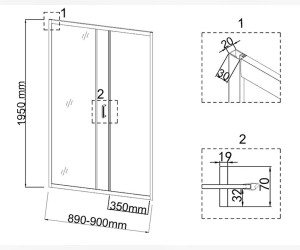 Душевая дверь в нишу Niagara Nova, 90 х 195 см, профиль золото, стекло прозрачное, NG-43-9AG