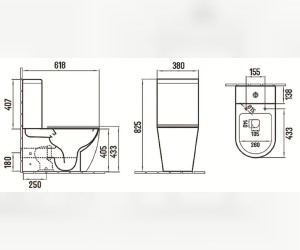Унитаз компакт Ceramalux NС, безободковый, крышка микролифт, черный матовый, 2166-1MB