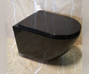 Подвесной унитаз Ceramalux безободковый, крышка микролифт, черно-глянцевый, 2196-18N