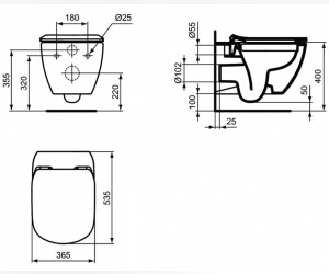 Подвесной унитаз Ideal Standard Tesi WH RimLS+, без сиденья, белый, T493201