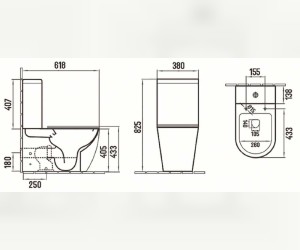 Унитаз компакт Ceramalux NС, безободковый, крышка микролифт, темный графит матовый, 2166XMDH