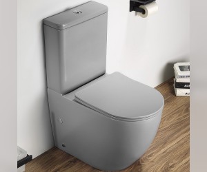 Унитаз компакт Ceramalux NС, безободковый, крышка микролифт, светло-серый матовый, 2166XMH