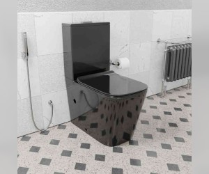 Унитаз компакт Ceramalux, безободковый, крышка микролифт, черно-глянцевый, 2170-18