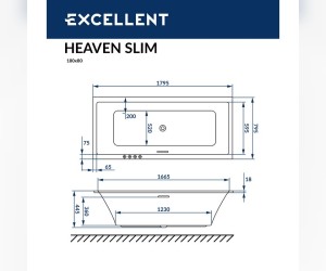 Ванна акриловая Excellent Heaven Slim 180 x 80 см, белый, WAEX.HEV18WHS