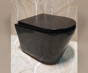 Подвесной унитаз Ceramalux безободковый, крышка микролифт, черно-глянцевый, 5178-18