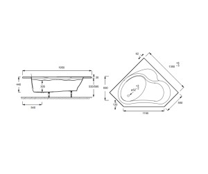 Ванна акриловая Jacob Delafon Bain Douche, 135 x 135 см, левая/правая