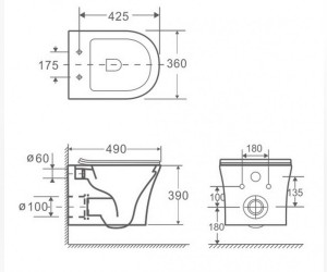 Подвесной унитаз Ceramalux безободковый, крышка микролифт, белый, 2619E